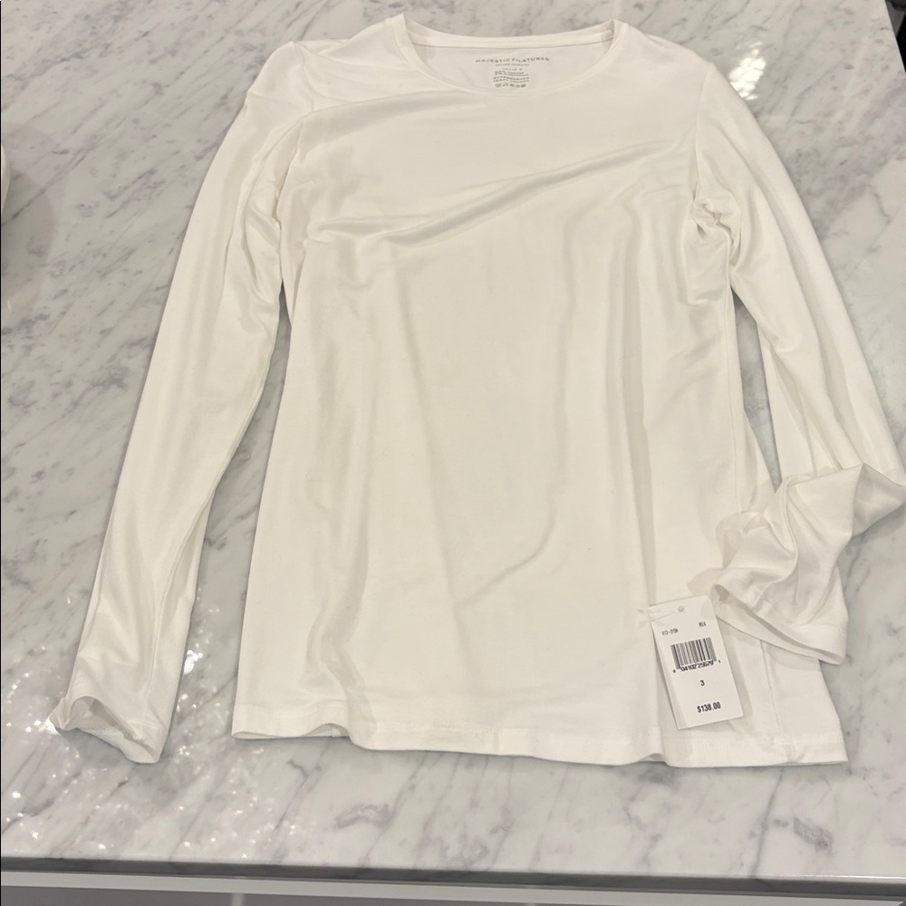 Majestic Filature White Long Sleeve Crew Neck Top